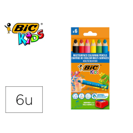 BIC Lápiz Triangular Multisupreficie 3 en 1 para Colorear, Cera y Acuarelable con Sacapuntas, Blister 6uds, 515220 Precio: 19.94999963. SKU: B16J3SGV77