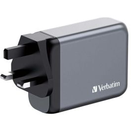 Verbatim GNC-100 Cargador de Pared Gan 100W con 1x USB-A 3.0 y 3x USB-C 3.0