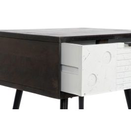 DKD Home Decor Mesita de Noche Moderna de 1 Cajón, Desmontable, en Madera de Mango y Metal, Colores Wengue Blanco Negro, 38 Largo x 50 Alto x 45 Ancho cm