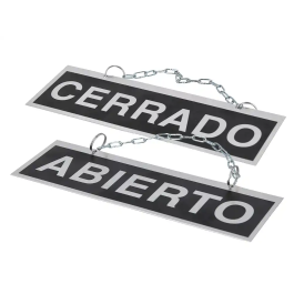 Blanca Letrero Aluminio Serigrafiado Abierto Cerrado con Cadena Ventosa 232x74 mm