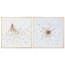DKD Home Decor Cuadro Decorativo Moderno Lienzo Blanco Dorado con Relieve de Bolitas 100x100 cm (Set de 2 Unidades)