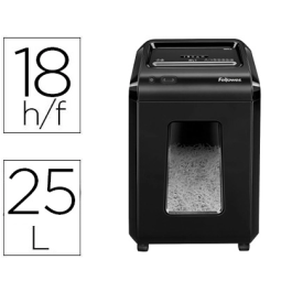 Fellowes 92CS Destructora de Documentos, Capacidad 18 Hojas, Partículas, Seguridad P-4, Papelera 25 L, Destruye Grapas, Clips, CDs