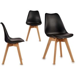Silla Plastico Con Patas Madera Negro Giftdecor 42X80CM (4 Unidades)