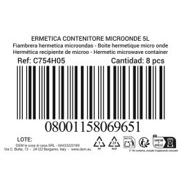 Fiambrera hermética para microondas 5L rect. - Dem (8 Unidades) Fiambrera hermética para microondas 5L rect. - Dem (8 Unidades)