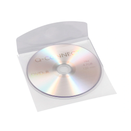 Q-connect Funda Autoadhesiva para CD/DVD de Polipropileno Transparente con Solapa - Pack 10 Unidades - Almacenamiento y Conservación de Discos
