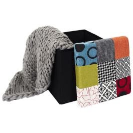 Home Deco Factory Caja-Puf Plegable Patchwork Colección Essentiel 38x38x38 cm Almacenamiento Banco Resistente
