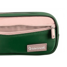 Liderpapel Estuche Portatodo Duo 2 Cremalleras con Bolsillo Frontal, Verde Militar, 220x90x50 mm