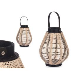 Farol Portavela Giftdecor con asa, 25x30x25 cm, tela, madera y vidrio, colores beige y negro (2 Unidades) Precio: 24.50000014. SKU: B1BAKVTFTN