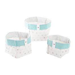 DKD Home Decor Cesta Shabby Blanco Multicolor Set de 3 (8 Unidades) 14 x 14 x 14 cm