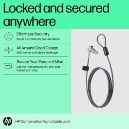 HP 63B28AA Cable de Seguridad con Bloqueo de Combinación Nano para Portátiles 1.83m, Acero Galvanizado, Cabezal Giratorio