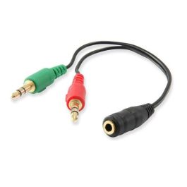 Ewent EC1642 Cable Adaptador Audio Jack 3.5mm 4-pin Hembra a 2x Jack 3.5mm 3-pin Macho para Auriculares con Micrófono Negro 0.15m