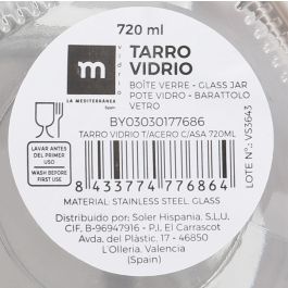 Tarro de vidrio con tapa de acero y asa 720 ml - La Mediterranea (24 Unidades) Tarro de vidrio con tapa de acero y asa 720 ml - La Mediterranea (24 Unidades)