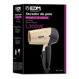 Edm Secador de Pelo de Viaje Bi-Tensión 1000-1200W, 2 Velocidades, Mango Plegable, Dorado/Negro