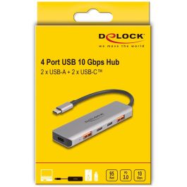 DeLOCK Hub USB 10 Gbps con 2 Puertos USB-A y 2 Puertos USB-C, Conexión USB-C y Power Delivery 95W