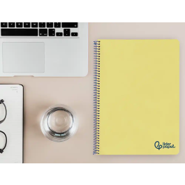 Liderpapel Cuaderno espiral Wonder A4, Tapa Plástico, 80 Hojas, 90gr, Pauta Ancha 3.5mm con Margen, Color Amarillo