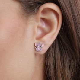 Disney Pendientes Angel Stitch con Circonita Cúbica Bañados en Plata