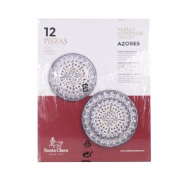 Santa Clara Vajilla 12 Piezas Azores Monaco, Brillo, Forma Redonda, Plato Llano 26 cm, Plato Hondo 21 cm, Plato Postre 20 cm (2 Unidades)
