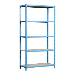 Simon Rack Estantería metálica sin tornillos Maderclick plus 5/500, azul/madera, 5 estantes, capacidad 150 kg por nivel, 2000x1000x500 mm