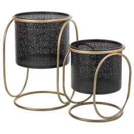 Set de Maceteros Alexandra House Living Negro Metal Hierro 26 x 178 x 26 cm 2 Piezas