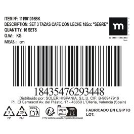 Set 3 Tazas Café Con Leche 185 cc Segre - La Mediterranea (16 Cajas) Set 3 Tazas Café Con Leche 185 cc Segre - La Mediterranea (16 Cajas)