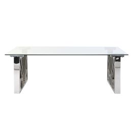 DKD Home Decor Mesa de Centro Moderna y Transparente. Diseño Elegante en Cristal y Acero. Medidas 130x70x45 cm (Ancho x Fondo x Alto)