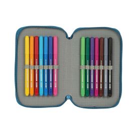 Blackfit8 Plumier Doble Pequeño Egeo, Estuche Escolar Completo con 28 Piezas, Color Azul, Fabricado en Poliéster 600D