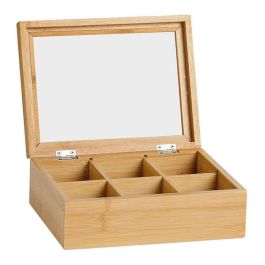 Andrea House Caja de infusiones de bambú y cristal 21x16x7,5cm cc73015