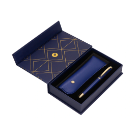 Belius Soiree Boligrafo y Estuche Color Azul Marino y Dorado Tinta Azul Punta 0,8 mm en Caja de Diseño Art Deco Elegante