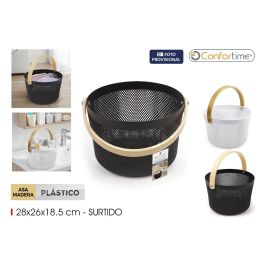 Inde Cesta Organizadora Redonda Plástico con Asa de Madera Confortime 26.7 x 26.6 x 17.7 cm
