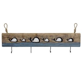 DKD Home Decor Perchero de Pared Atlantico Diseño Ballenas, Madera y Metal, Azul Blanco Negro - 85x33x4 cm