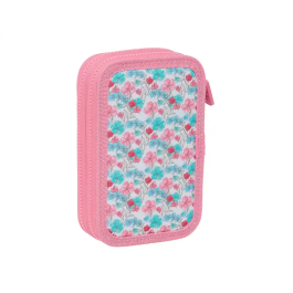 Plumier Doble Moos Flores Multicolor 12.5 x 19.5 x 4 cm 28 piezas