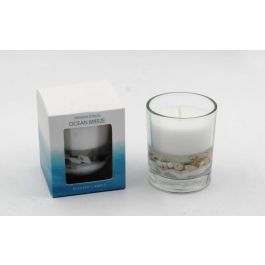 DKD Home Decor Vela Decorativa Perfumada Mediterraneo Blanca de Cristal y Conchas, 182g, 8 cm Ancho x 9.3 cm Alto x 8 cm Largo