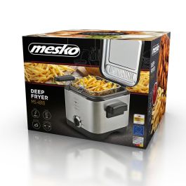 Mesko Freidora MS 4910 1,5L 900W Regulable Acero Inoxidable Tapa Cristal Cesta Elevación