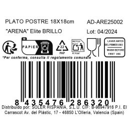 Inde Plato Postre 18 x 18 cm, Colección Arena, Acabado Elite Brillo, Cerámica (12 Unidades)