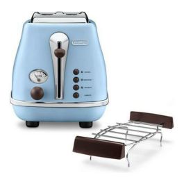 Delonghi CTOV 2103.AZ Tostadora Icona Vintage 900W, 2 Ranuras, con Descongelación y Cancelación, Azul y Marrón