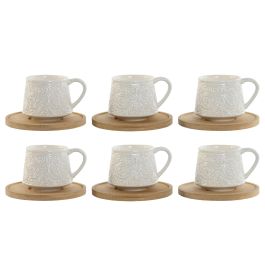 DKD Home Decor Tazas de Café Set de 6 Blancas de Porcelana y Bambú 90ml