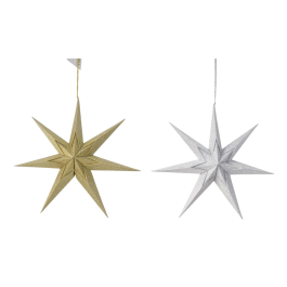 DKD Home Decor Decoración Colgante Navidad Estrella Moderna Papel Dorado Plateado Set 12 Unidades 20x5x20 cm