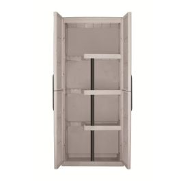 Tood Armario alto de resina con 3 estantes y portaescobillas, 2 puertas, color topo/crudo, 70x39x165 cm