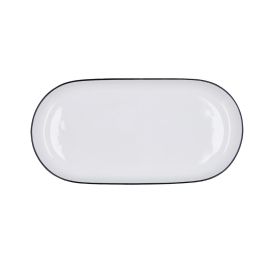 Quid Plato Llano Porcelana Gastro Black 32x16x3 cm, Resistente Uso Diario, Blanco y Negro, Apto Lavavajillas y Microondas