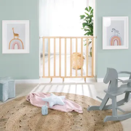 Roba Barrera de Seguridad para Bebés ROB4005317236162 - Para Puertas y Escaleras - De 62 a 106 cm - Madera Natural