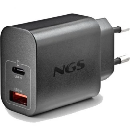 NGS Cargador Pared GaN ERA30WBLACK 30W 2 Puertos USB-C y USB-A Ultrarrápido