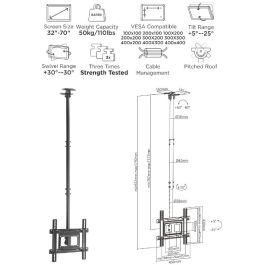 Equip 650321 Soporte de Techo para TV 32"-70" (81.3-177.8cm) 50kg, Inclinable 5-25°, Negro