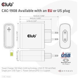 Club3D Ladegerät 1xUSB Typ C PD 100W. GaN retail