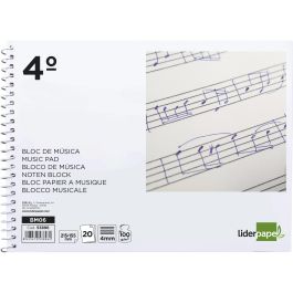 Liderpapel Bloc de Música Pentagrama 4mm Cuarto Apaisado 20 Hojas 100 g/m2