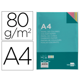 Liderpapel Papel Color A4 80gr Paquete 100 Hojas 4 Colores Surtidos