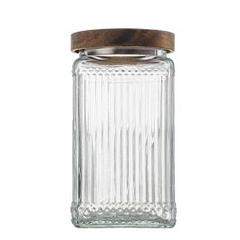 Tarro de vidrio cuad.T con tapa de madera Lignes 1L - La Mediterranea (12 Unidades) Tarro de vidrio cuad.T con tapa de madera Lignes 1L - La Mediterranea (12 Unidades)