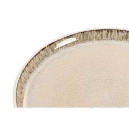 DKD Home Decor Plato Horeca Gres Esmaltado Beige Blanco, 21 cm, Apto Microondas y Lavavajillas, Pack de 6 Unidades