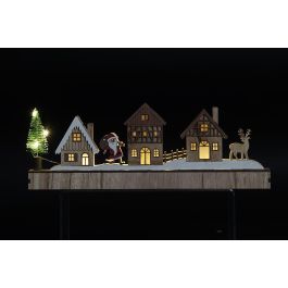 DKD Home Decor Decoración Navideña Luminosa Casas Alpina LED Marrón Verde 4x13x35 cm Pack 4 Unidades Funciona con 2 Pilas AA MDF