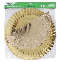 Bandeja Oro Redonda con Blonda 35 cm - Algon (48 Unidades) Bandeja Oro Redonda con Blonda 35 cm - Algon (48 Unidades)