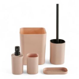 Today TOD3574641271381 Set 5 Accesorios de Baño Rosa: Dispensador Jabón, Portacepillos, Jabonera, Escobilla, Papelera